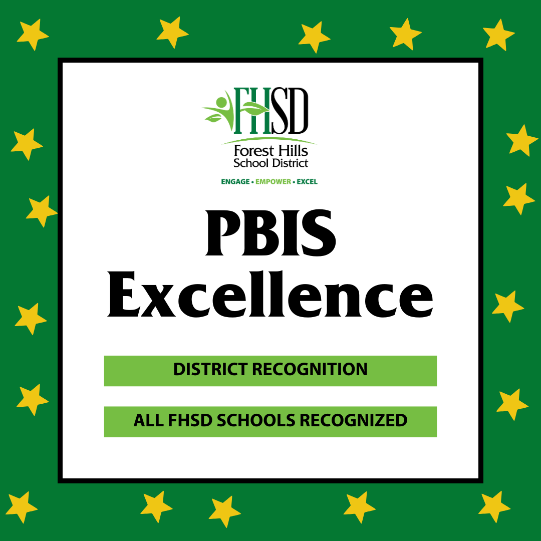Article cover that says PBIS Excellence - district recognition, all fhsd schools recognized with FHSD logo